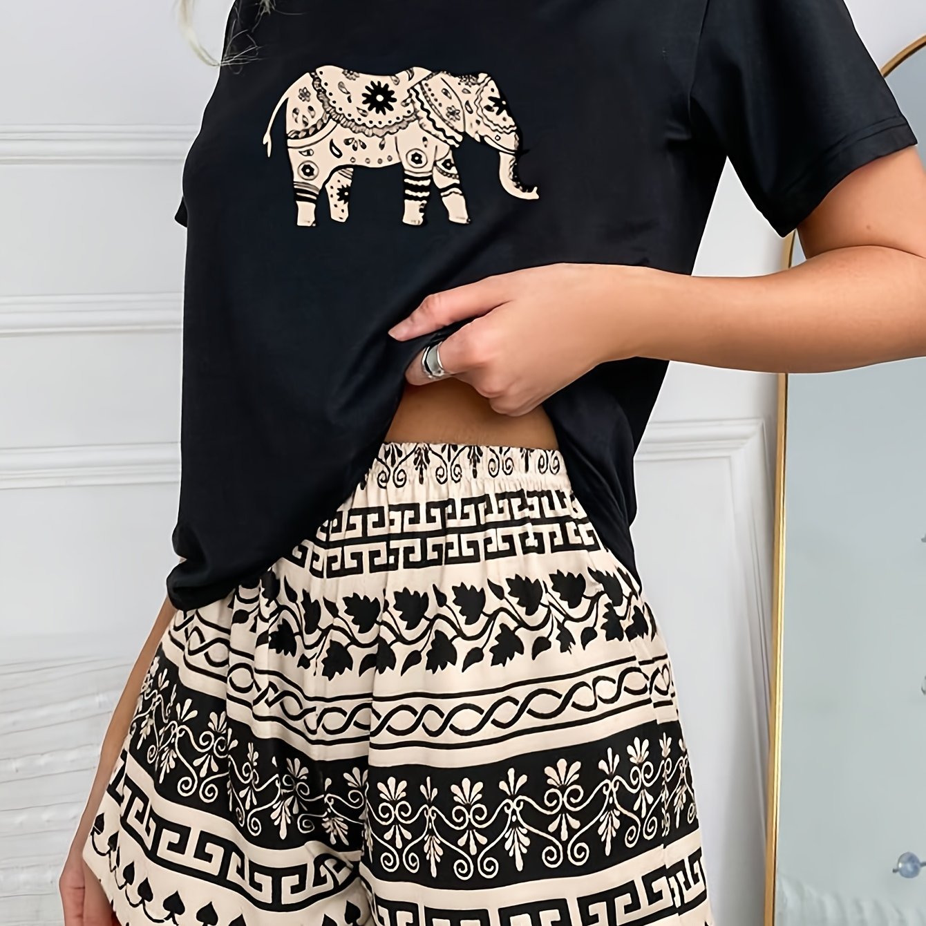 Amra | Elefantenmuster Casual-Pyjama-Set
