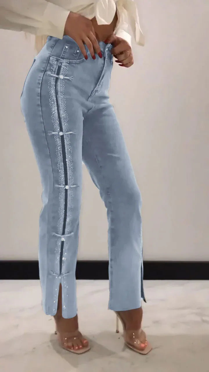 Slim-Jeans mit Diamant-Patchwork & Schlitz-Design