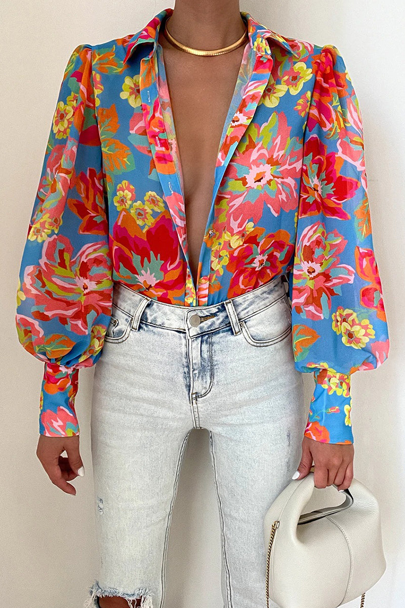 Jane | Blumenbluse mit Puffärmeln für Damen