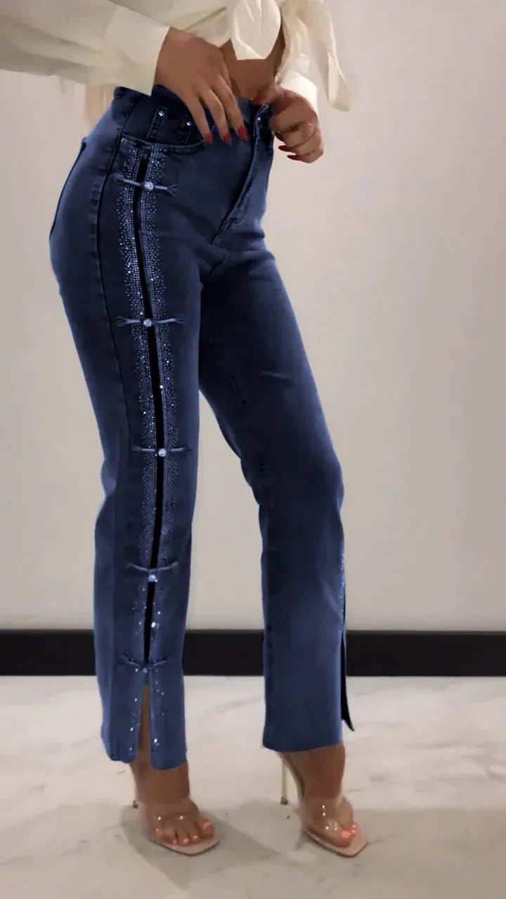 Slim-Jeans mit Diamant-Patchwork & Schlitz-Design