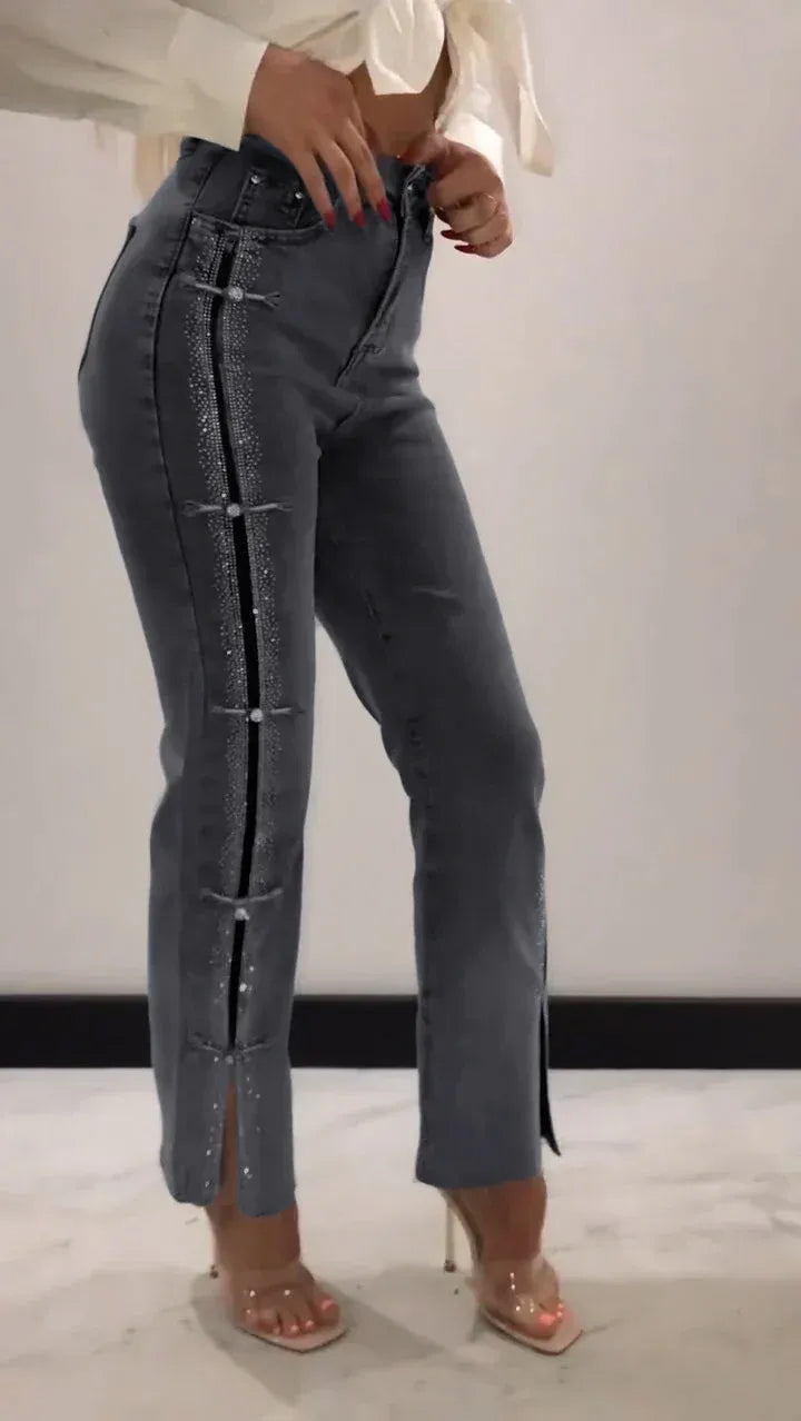 Slim-Jeans mit Diamant-Patchwork & Schlitz-Design