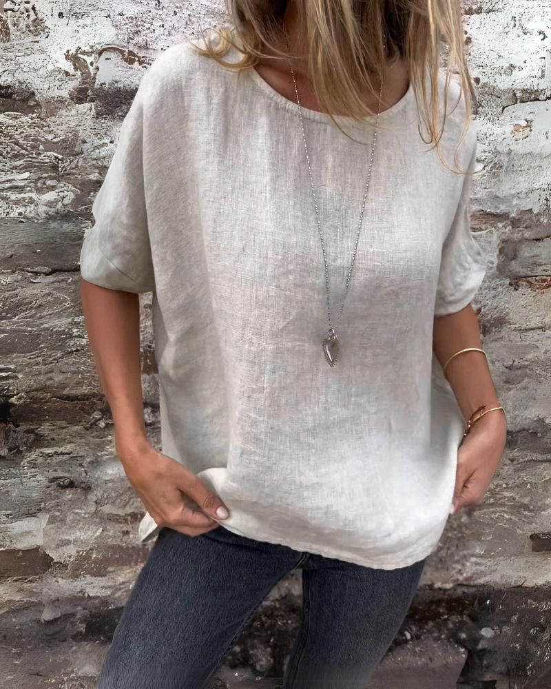 Bae | Bequemes T-Shirt aus Baumwolle und Leinen mit Rundhalsausschnitt