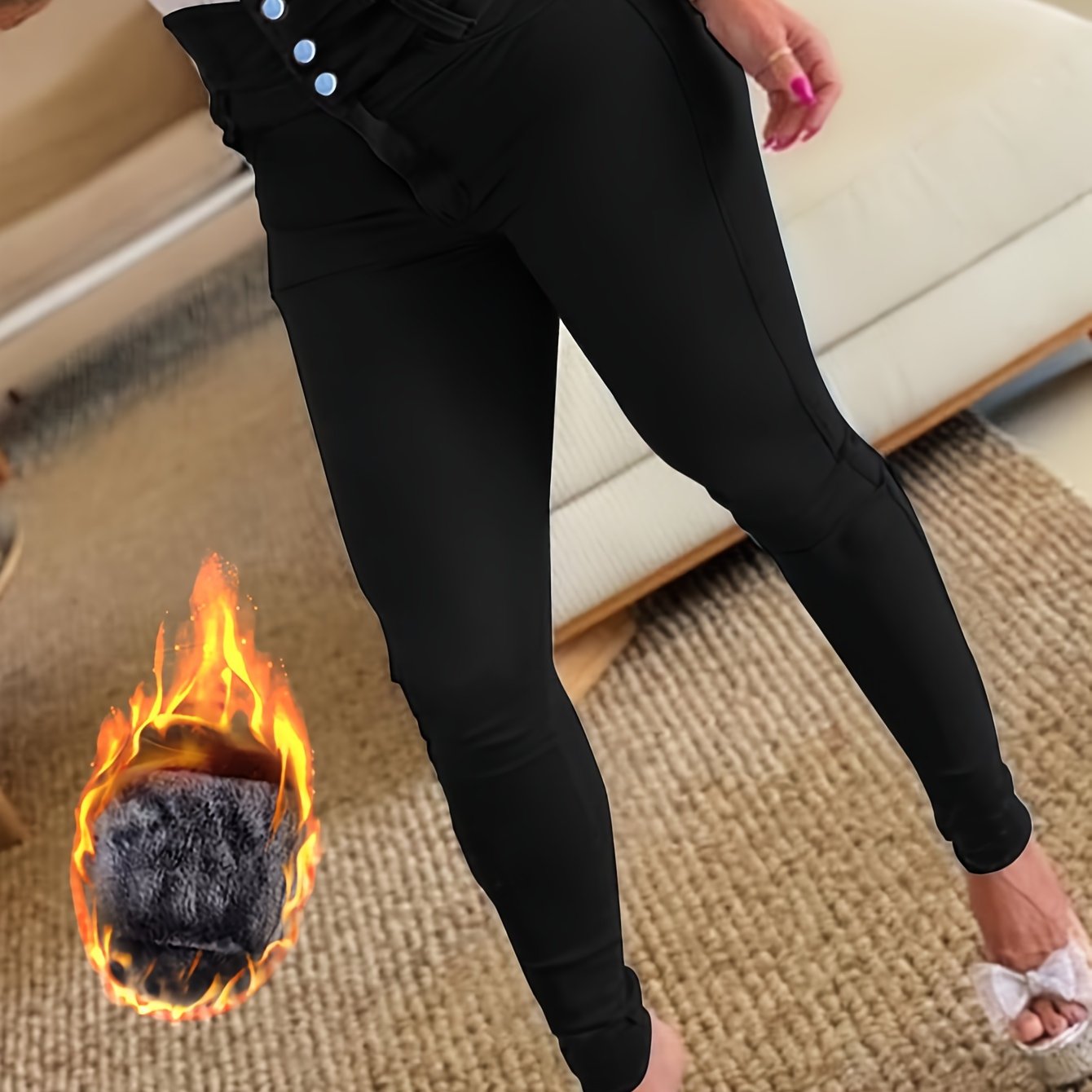 Fleece-gefütterte Skinny Jeans mit Hohem Bund
