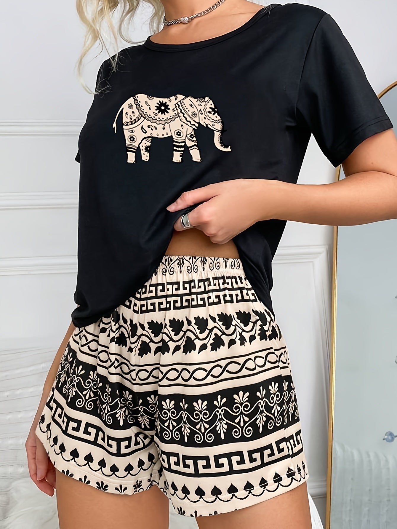 Amra | Elefantenmuster Casual-Pyjama-Set