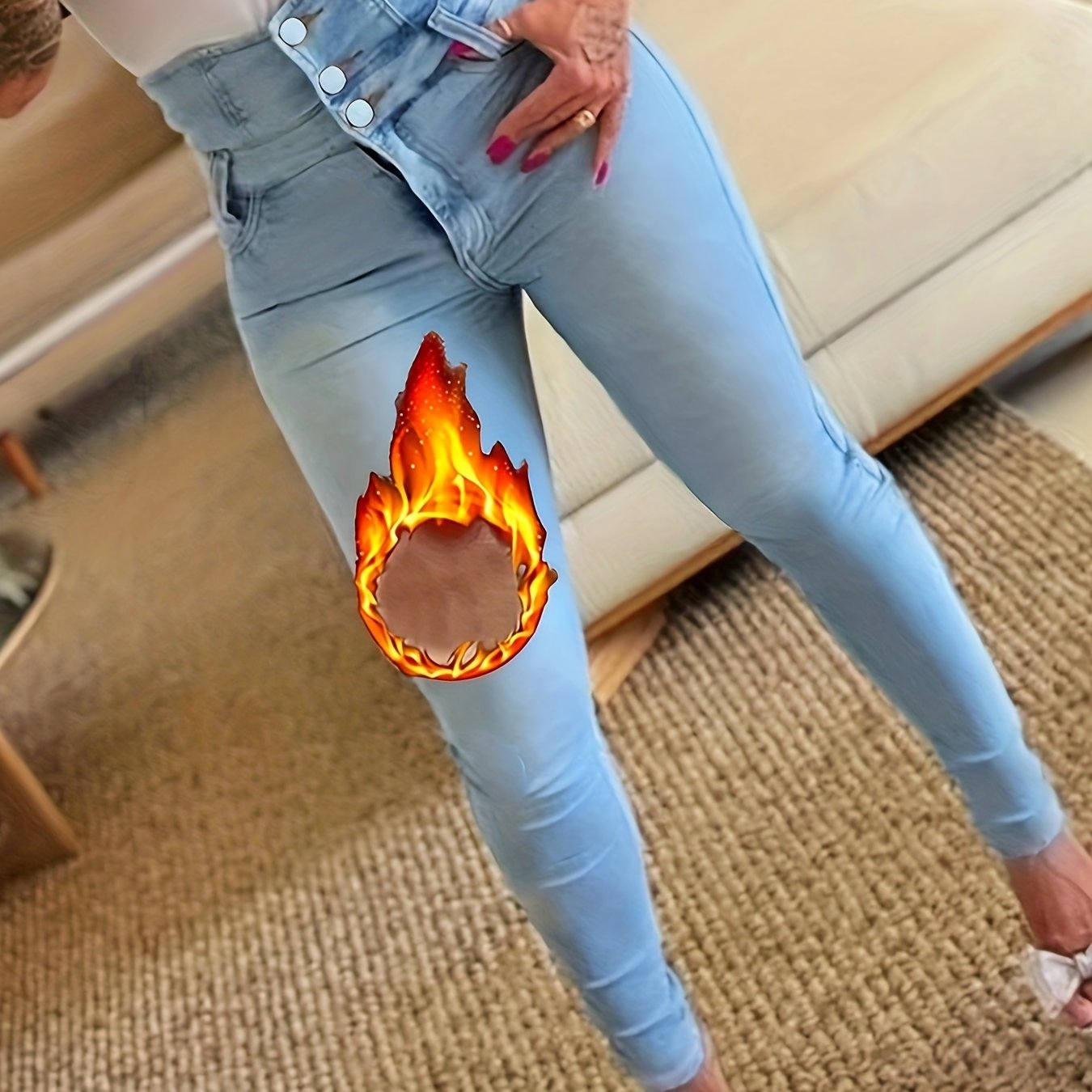 Fleece-gefütterte Skinny Jeans mit Hohem Bund
