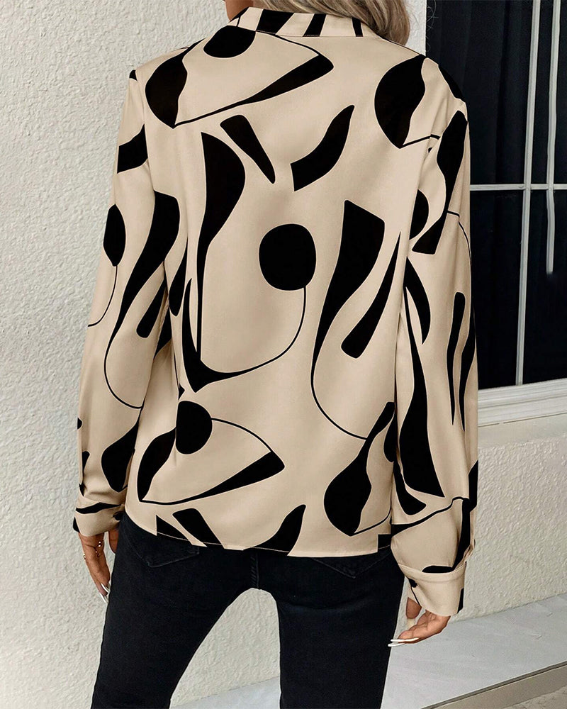 Rinan | Trendige stylische Bluse mit Luxusmotiv mit langen Ärmeln