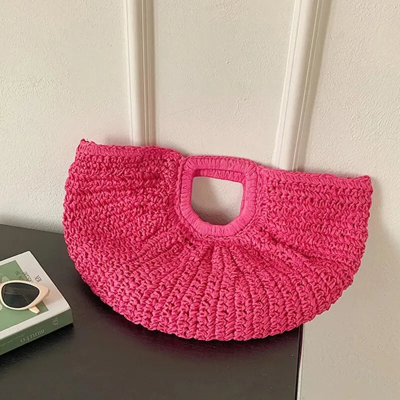 Calira | Halbmond-Strandtasche aus Stroh
