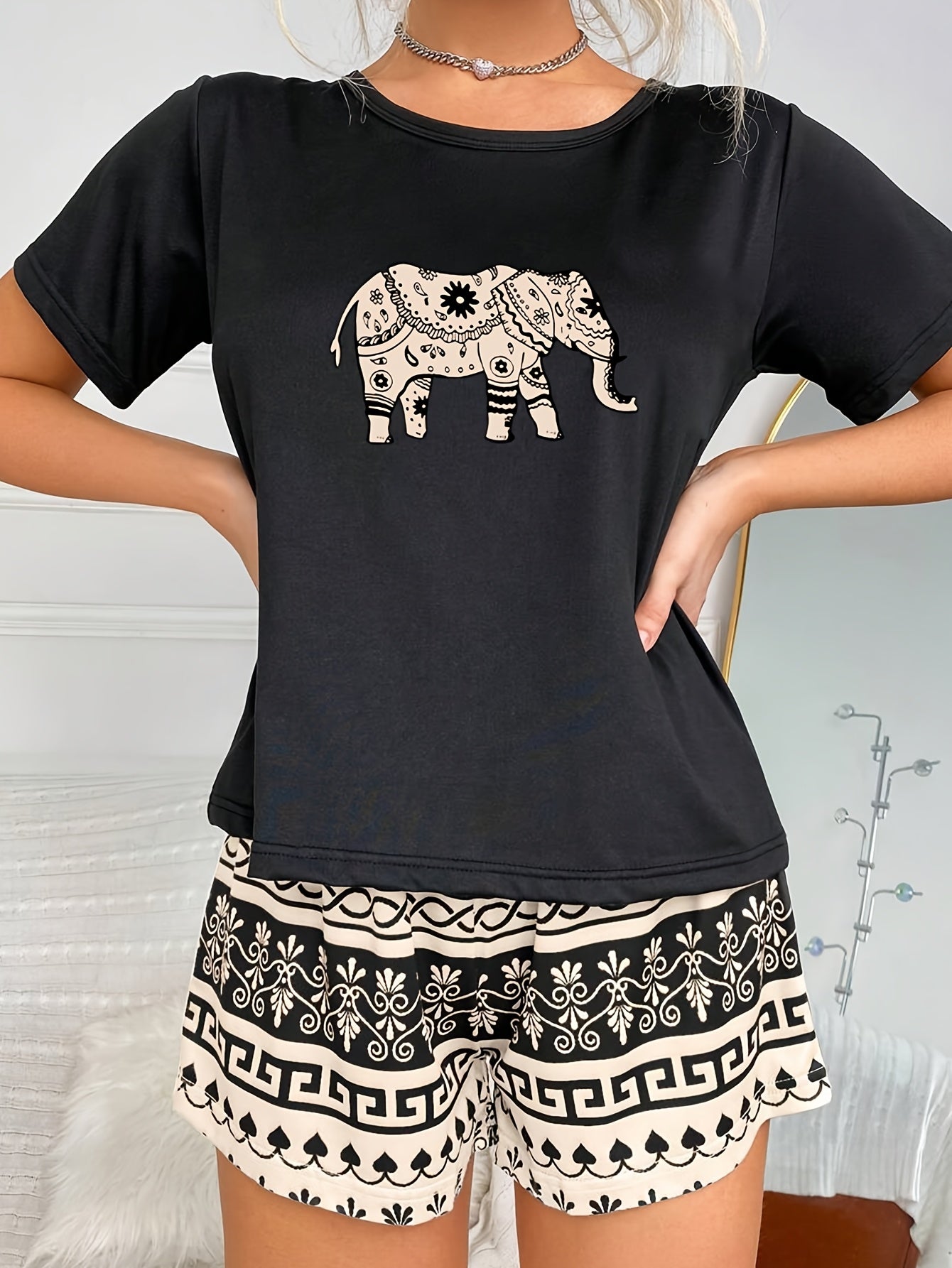 Amra | Elefantenmuster Casual-Pyjama-Set