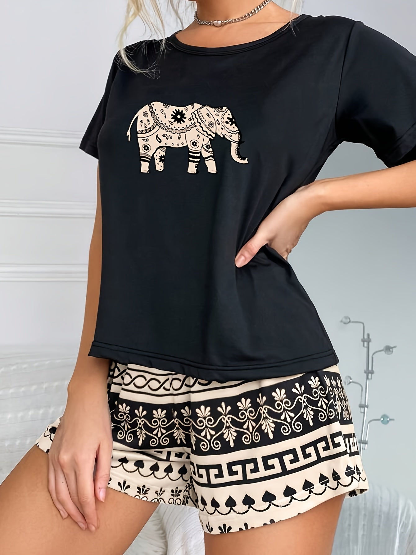 Amra | Elefantenmuster Casual-Pyjama-Set
