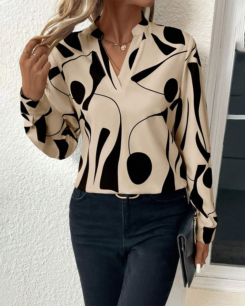 Rinan | Trendige stylische Bluse mit Luxusmotiv mit langen Ärmeln