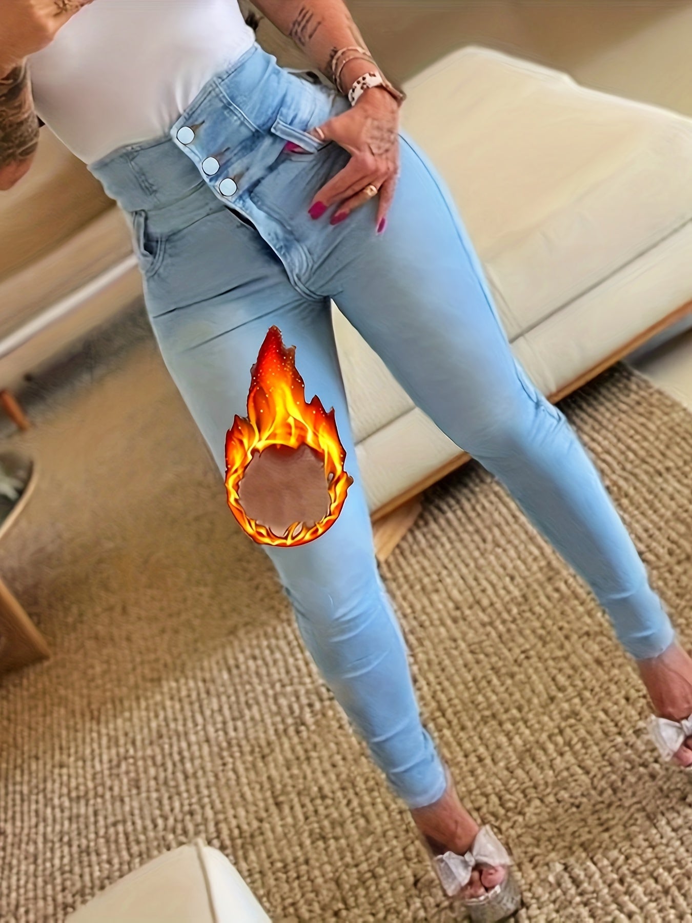 Fleece-gefütterte Skinny Jeans mit Hohem Bund