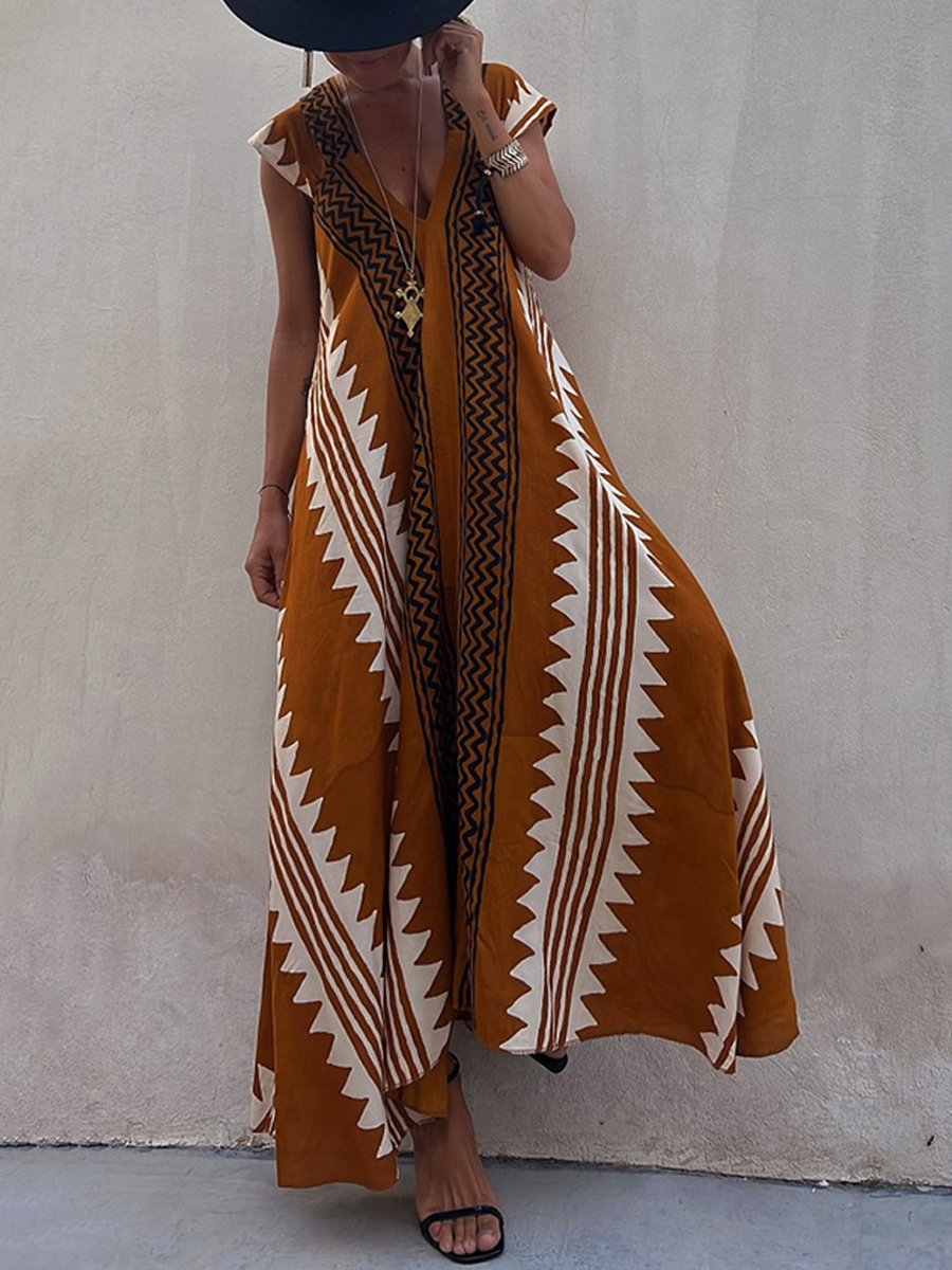 Boho | Ärmelloses V-Ausschnitt-Kleid
