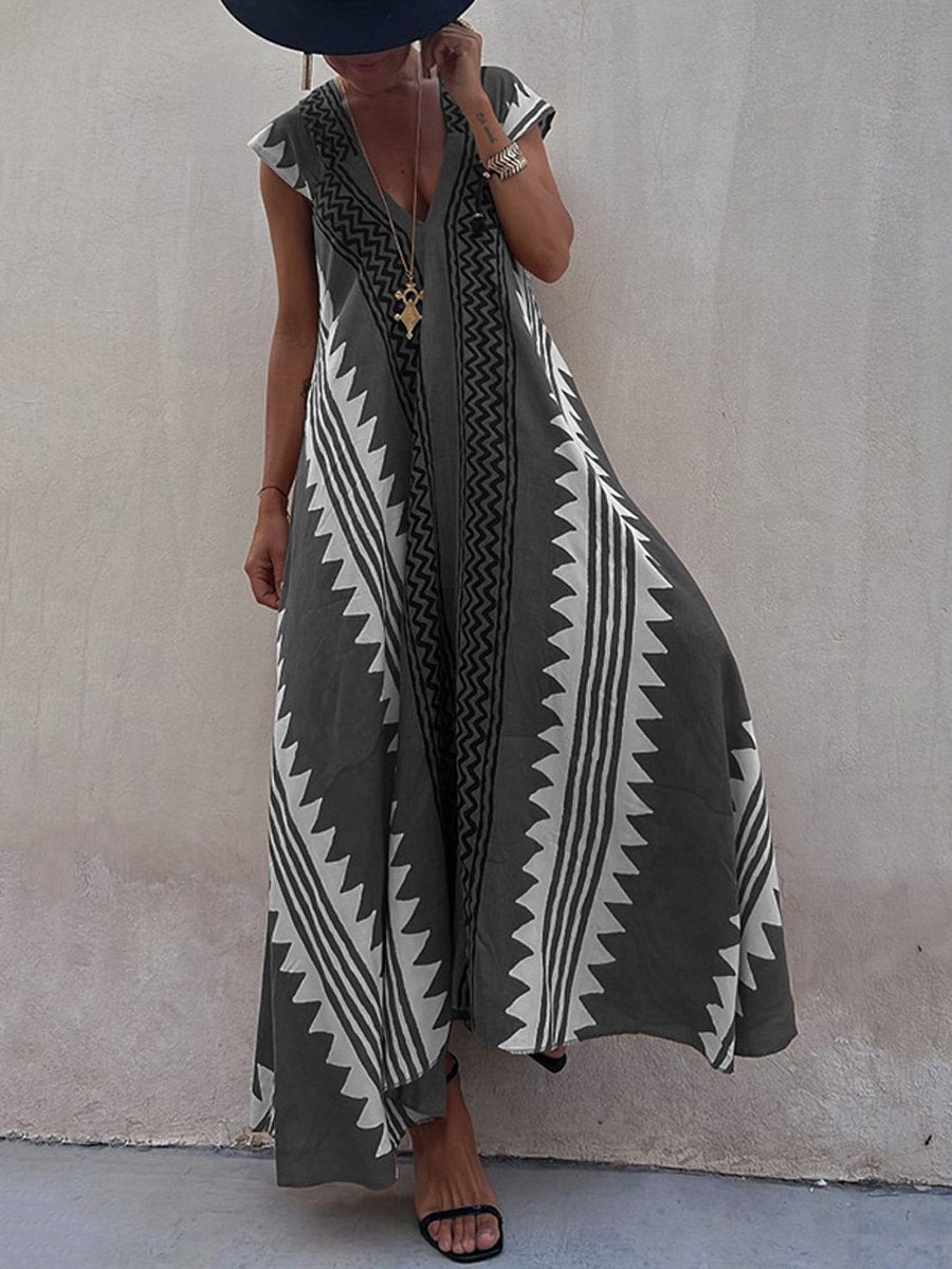 Boho | Ärmelloses V-Ausschnitt-Kleid
