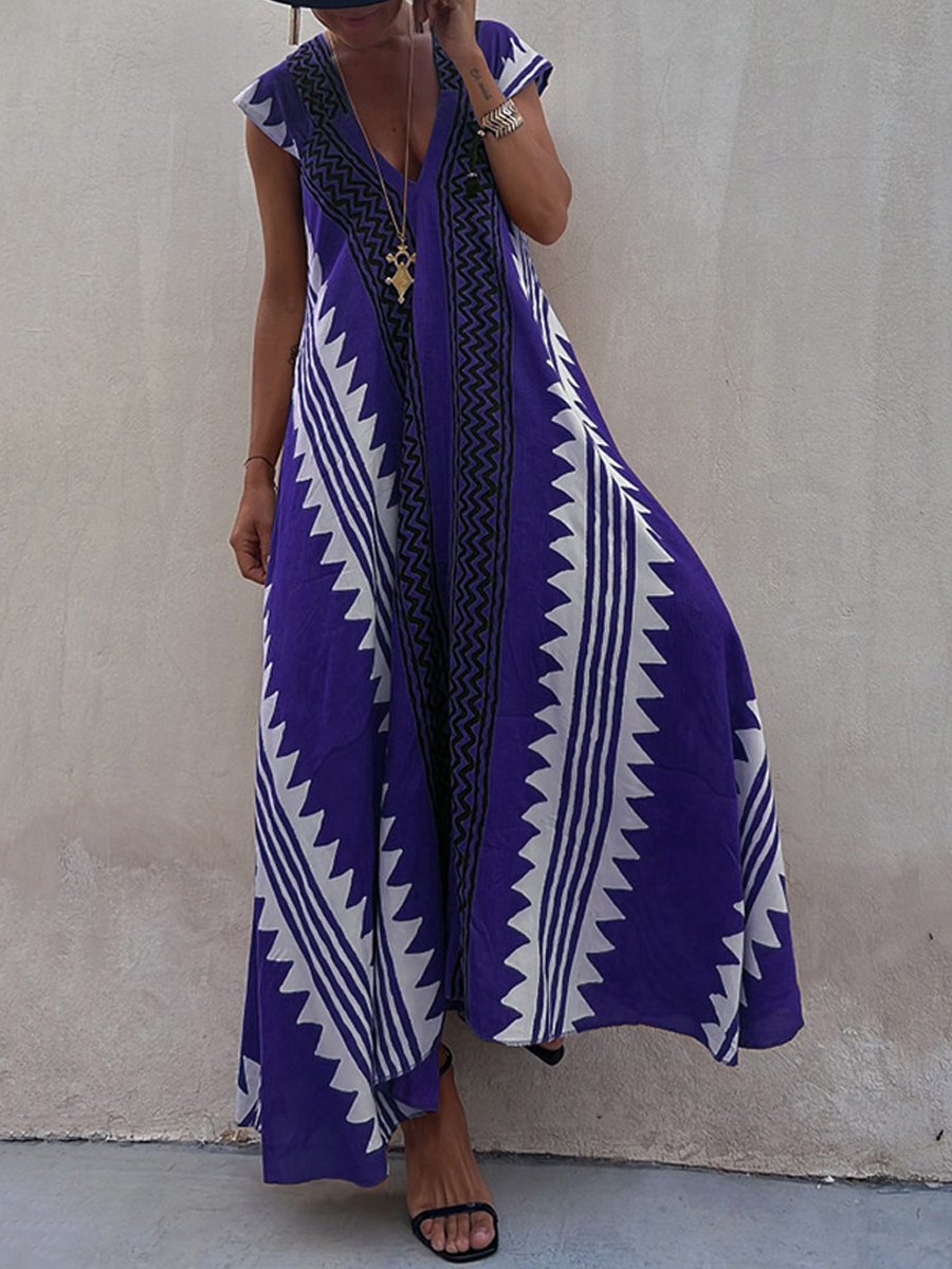 Boho | Ärmelloses V-Ausschnitt-Kleid