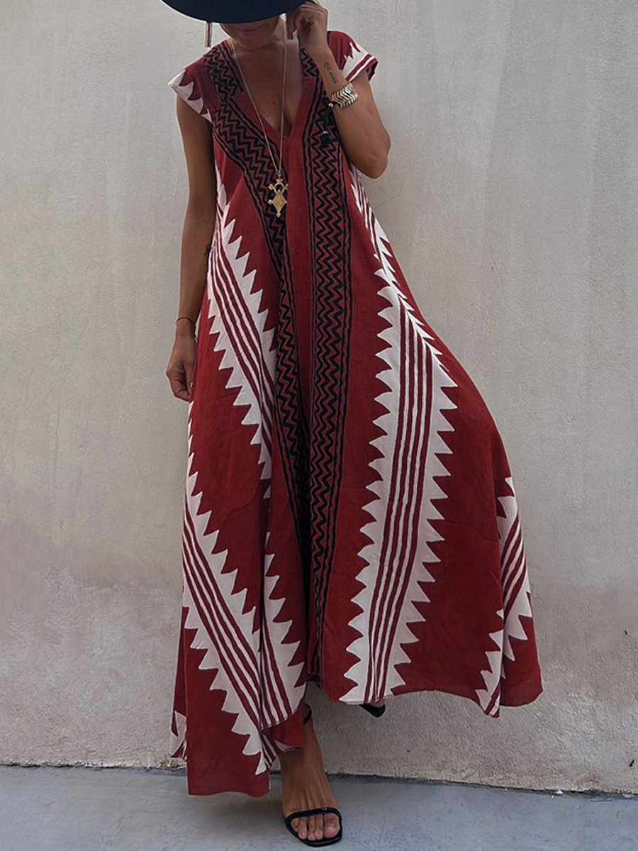 Boho | Ärmelloses V-Ausschnitt-Kleid