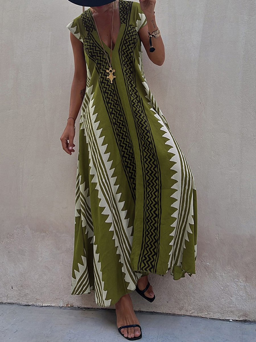 Boho | Ärmelloses V-Ausschnitt-Kleid