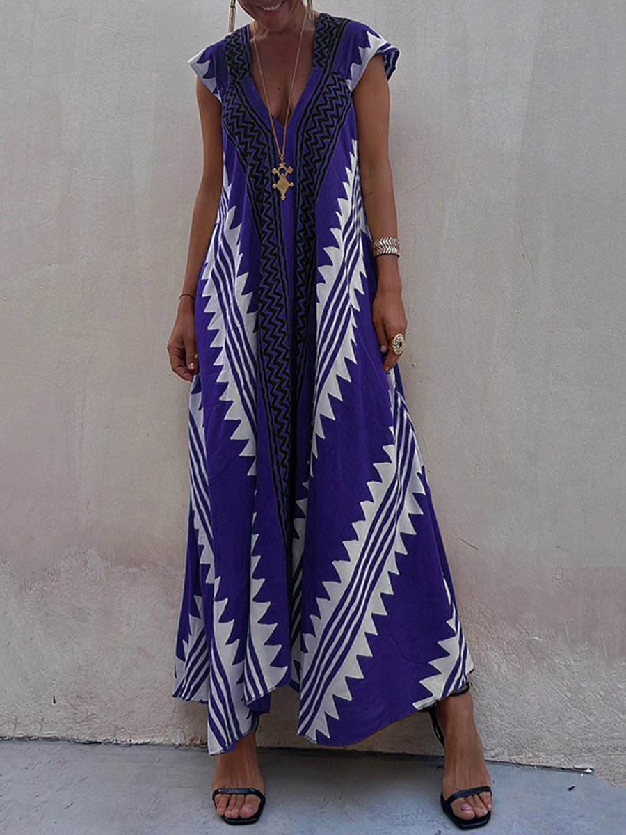 Boho | Ärmelloses V-Ausschnitt-Kleid
