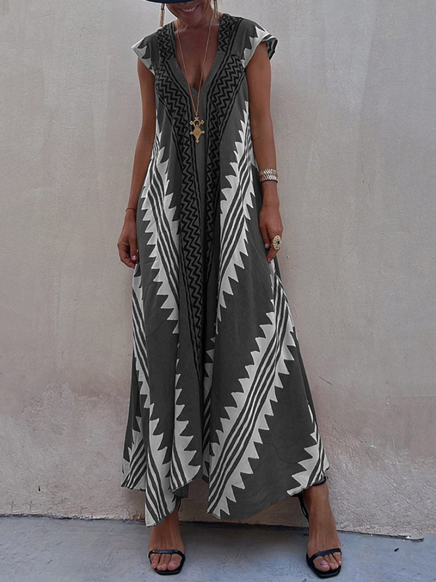 Boho | Ärmelloses V-Ausschnitt-Kleid