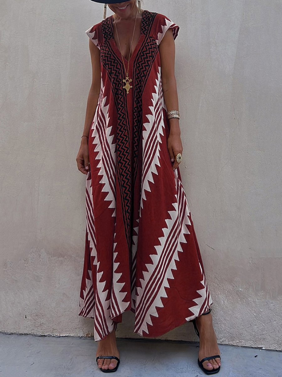 Boho | Ärmelloses V-Ausschnitt-Kleid