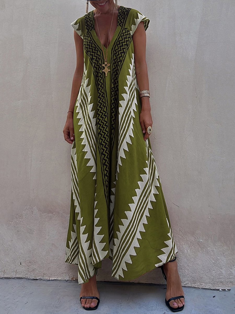Boho | Ärmelloses V-Ausschnitt-Kleid
