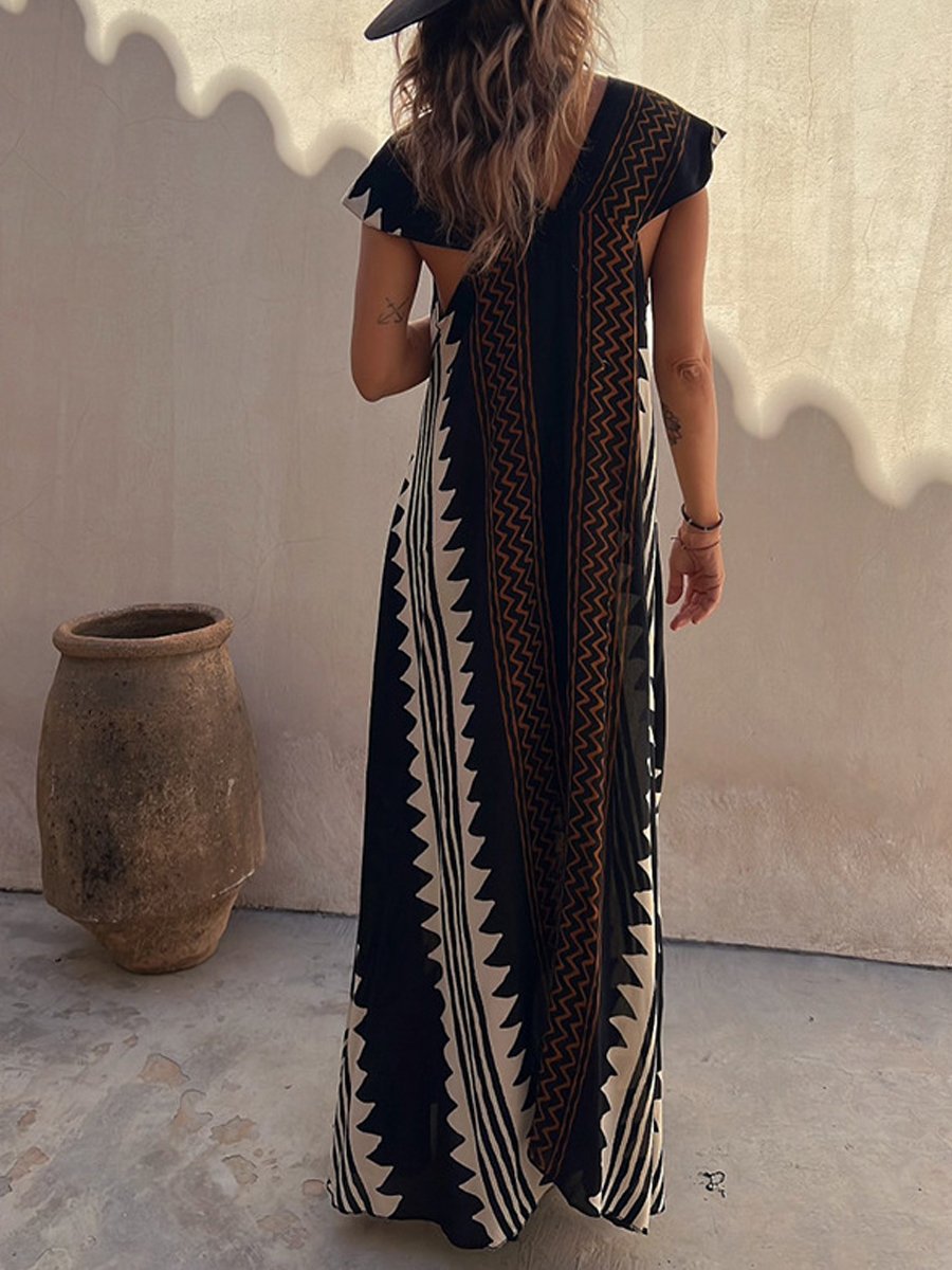 Boho | Ärmelloses V-Ausschnitt-Kleid