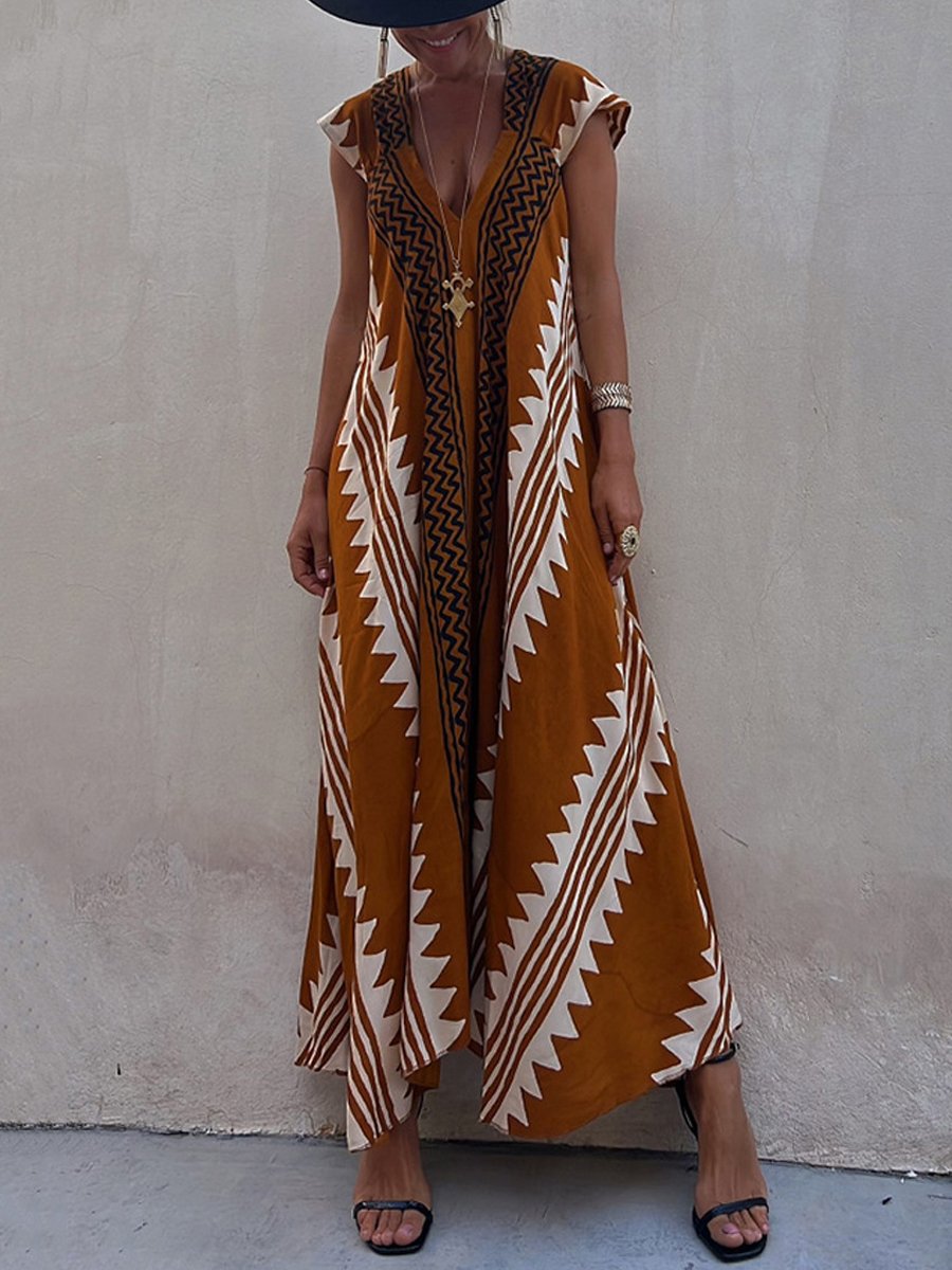 Boho | Ärmelloses V-Ausschnitt-Kleid