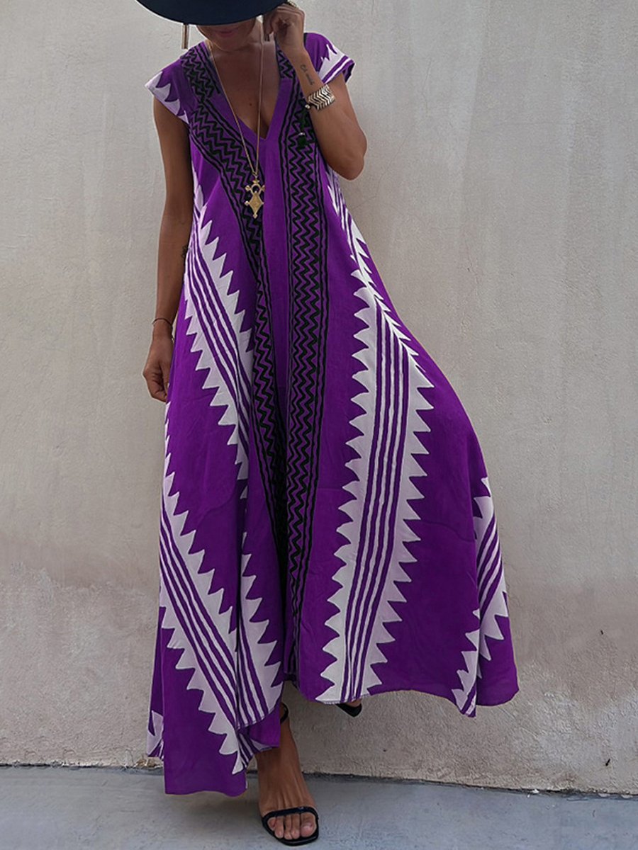 Boho | Ärmelloses V-Ausschnitt-Kleid