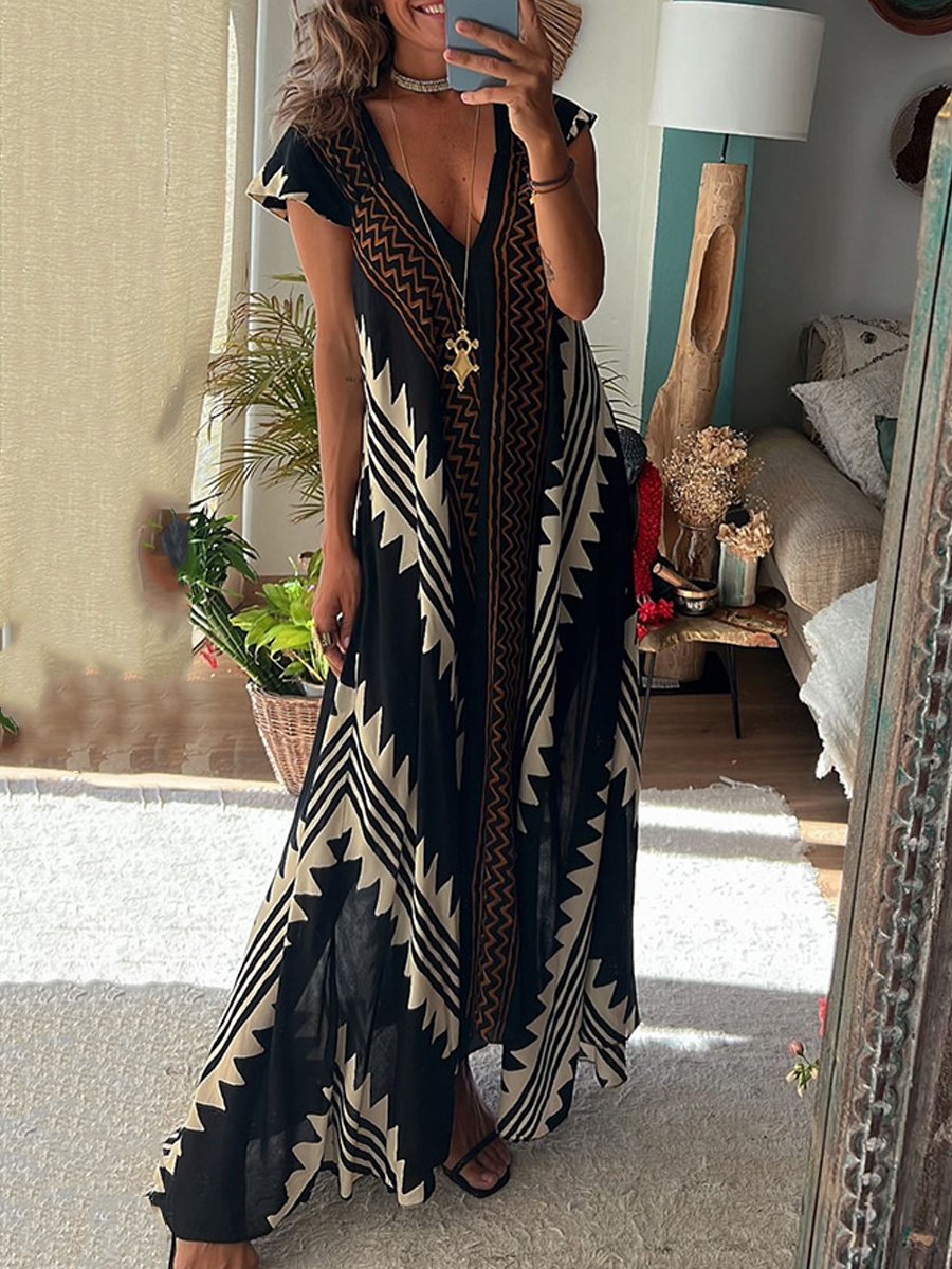 Boho | Ärmelloses V-Ausschnitt-Kleid