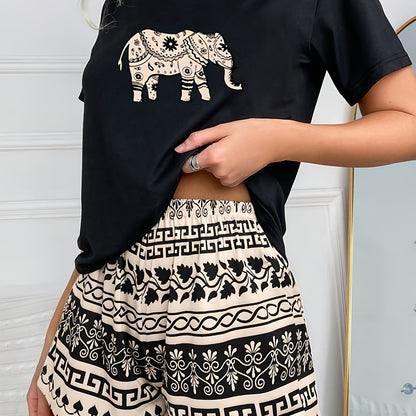 Amra | Elefantenmuster Casual-Pyjama-Set