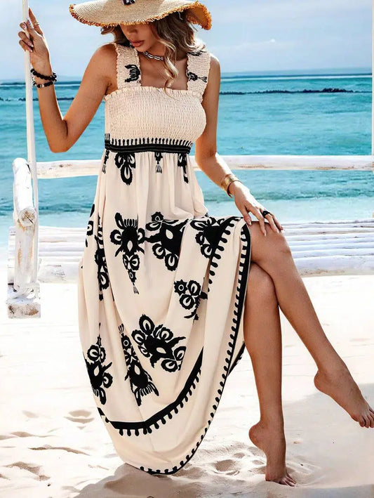 BeatBärn - Apricotfarbenes ärmelloses Träger-Maxikleid