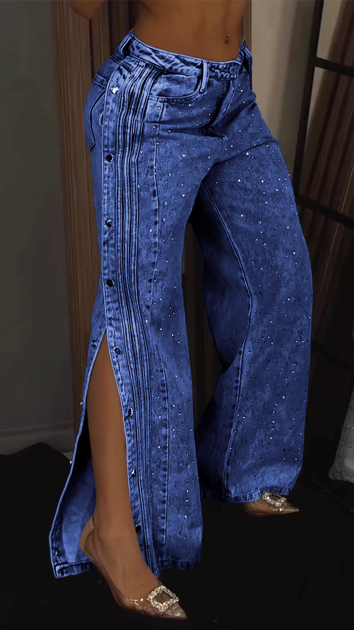 Button-Down Strass-Jeans