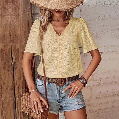 ADELHEID I KURZARM-BLUSE MIT V-AUSSCHNITT