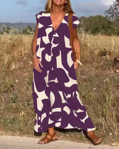 Amaria - Maxikleid mit Print und V-Ausschnitt