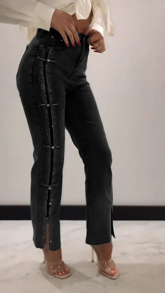 Slim-Jeans mit Diamant-Patchwork & Schlitz-Design