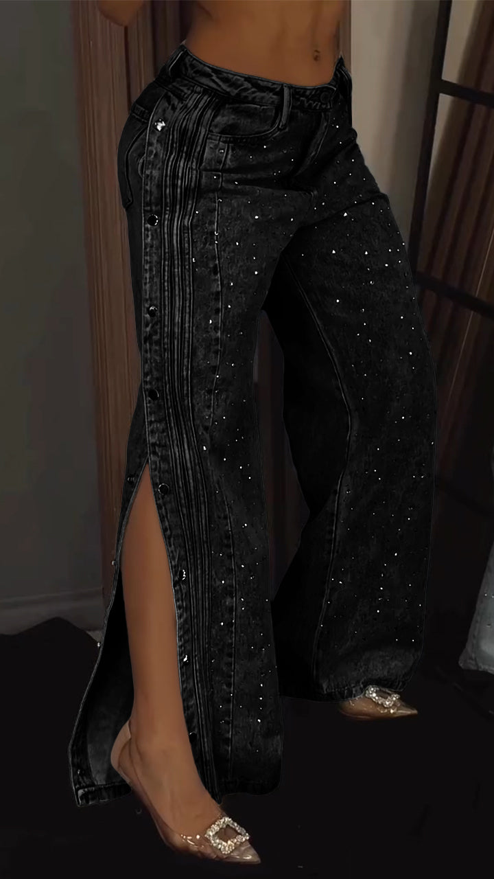 Button-Down Strass-Jeans