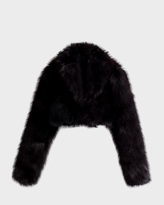 Schwarzer Faux-PelzBomber
