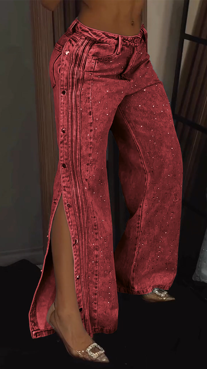 Button-Down Strass-Jeans