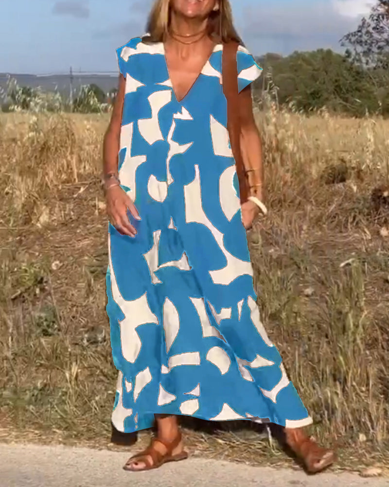 Amaria - Maxikleid mit Print und V-Ausschnitt