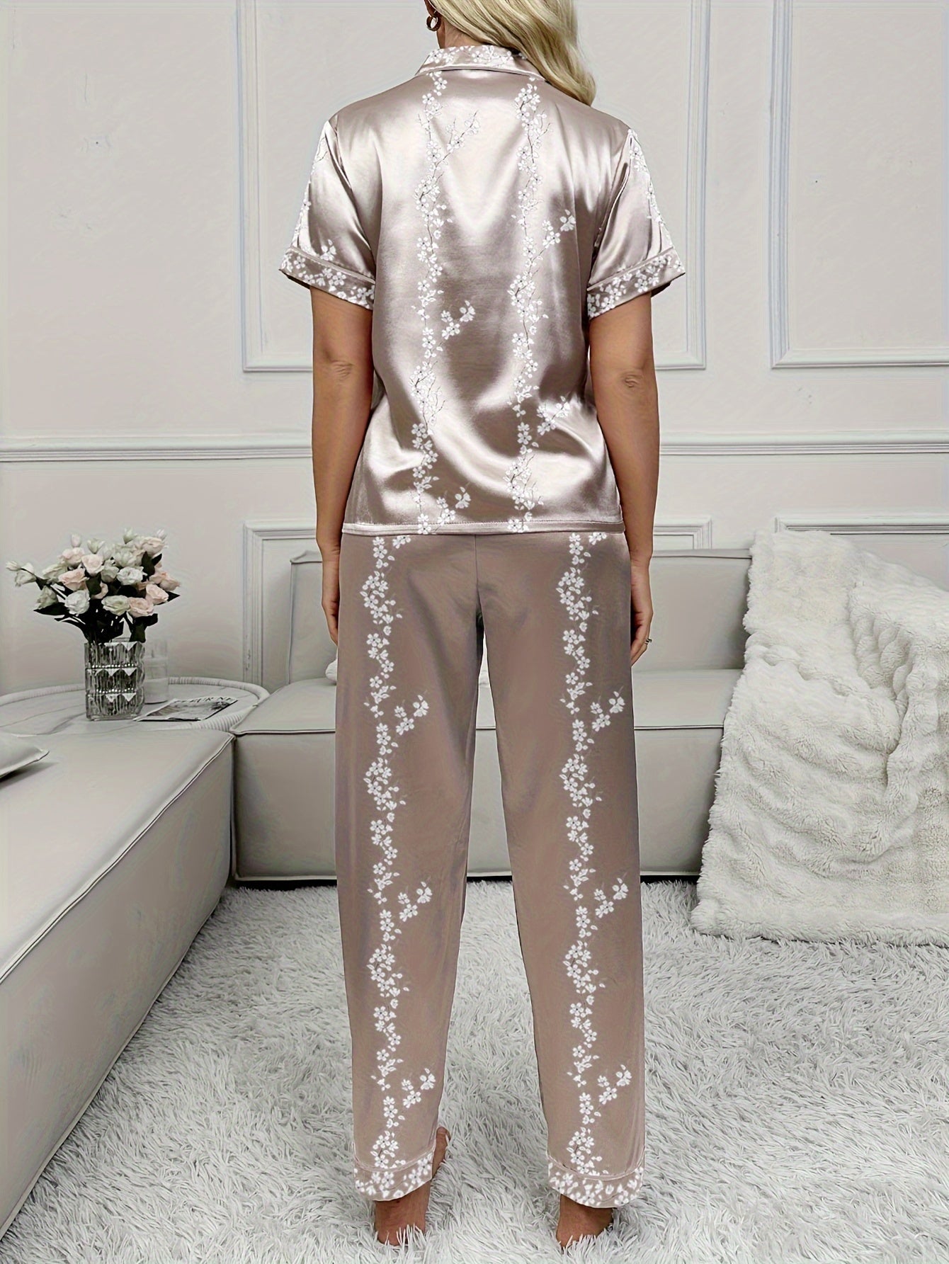 Aurelia | Satin Pyjama-Set mit floralem Print