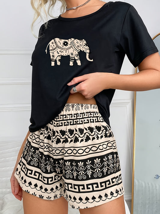 Amra | Elefantenmuster Casual-Pyjama-Set