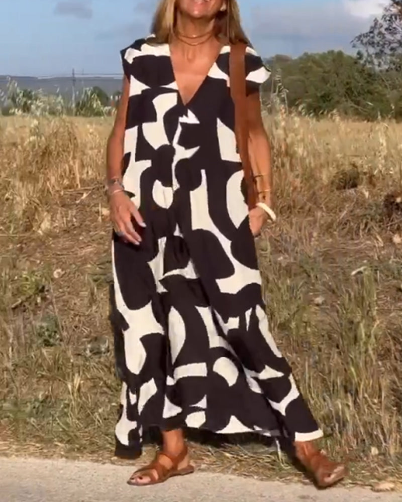 Amaria - Maxikleid mit Print und V-Ausschnitt