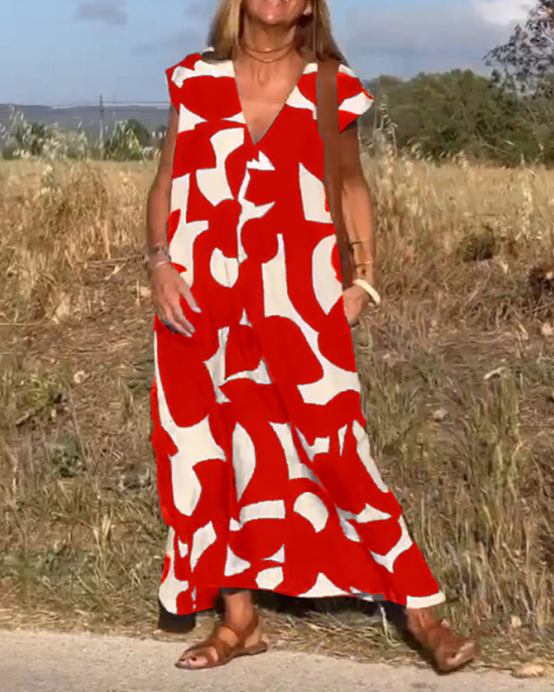 Amaria - Maxikleid mit Print und V-Ausschnitt
