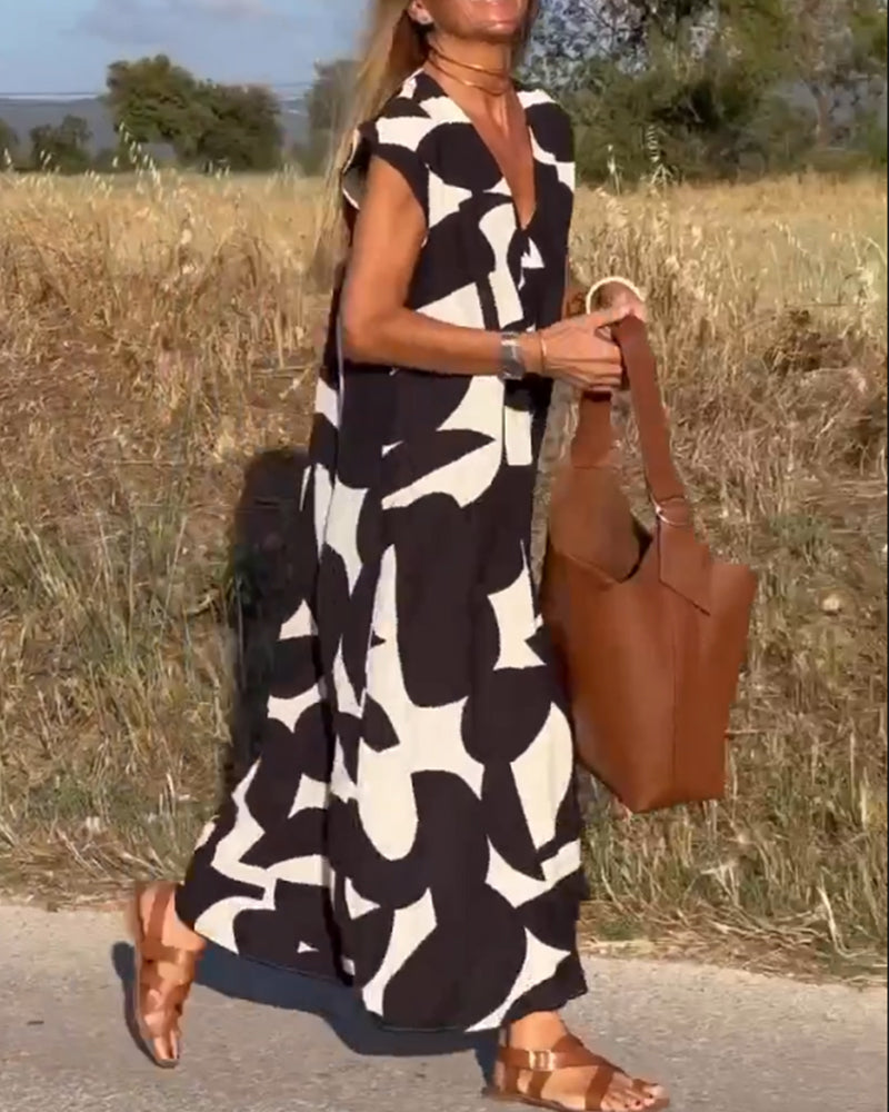 Amaria - Maxikleid mit Print und V-Ausschnitt