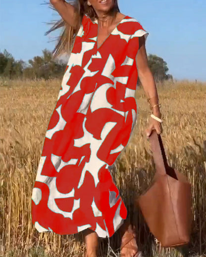 Amaria - Maxikleid mit Print und V-Ausschnitt