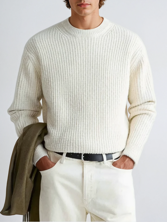 Caden | Rippstrickpullover mit Rundhalsausschnitt – Natur