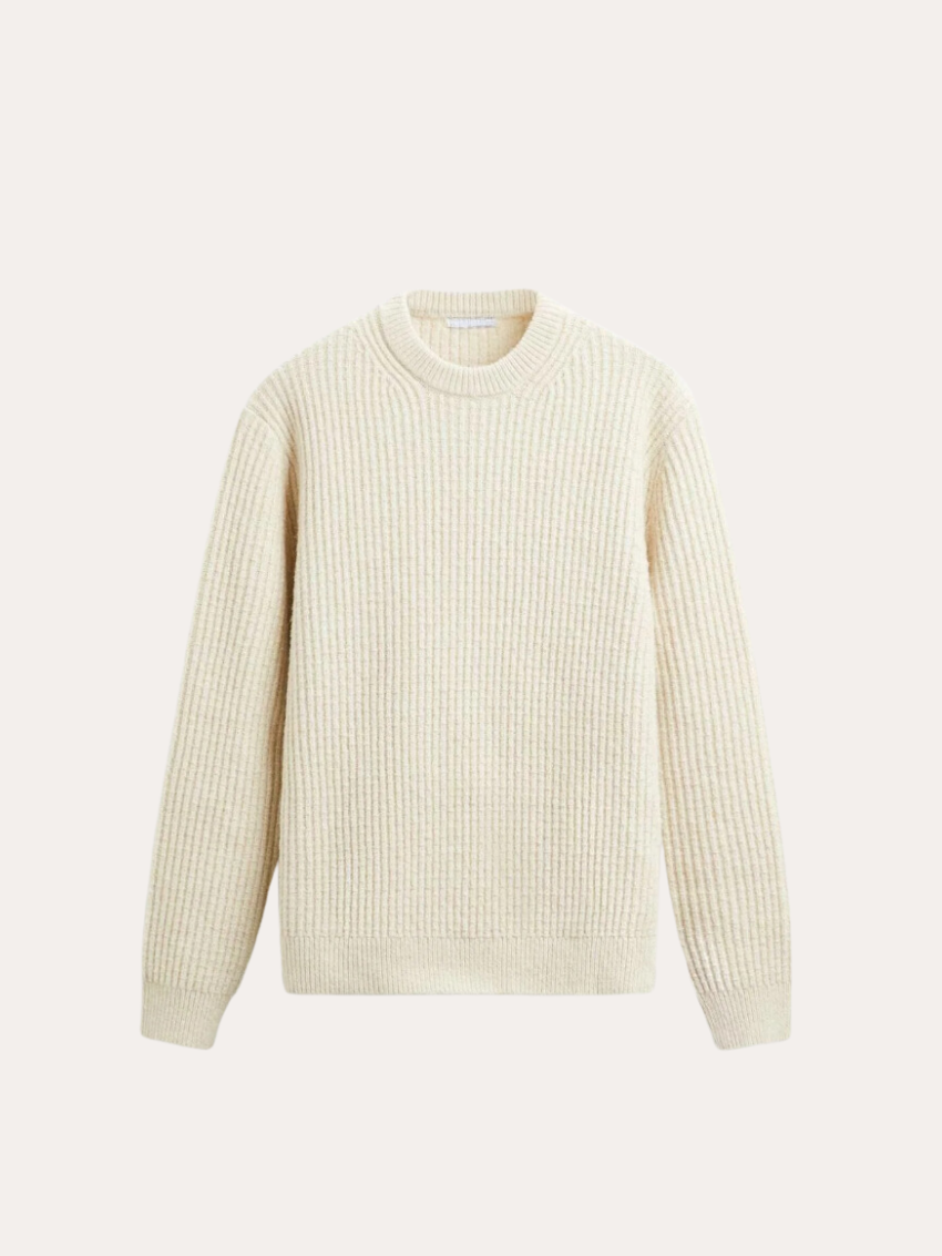 Caden | Rippstrickpullover mit Rundhalsausschnitt – Natur