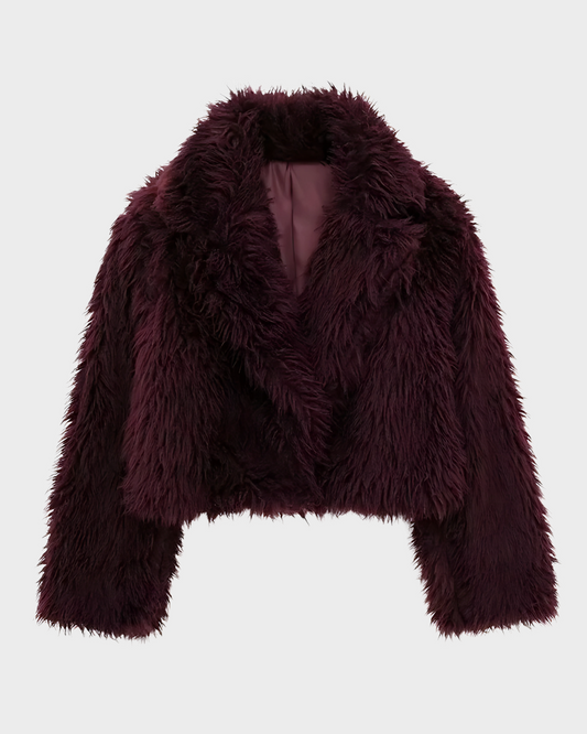 Burgundy Faux-Pelz Mantel