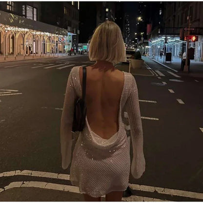 Zerynna Schimmer-Minikleid mit langen Ärmeln