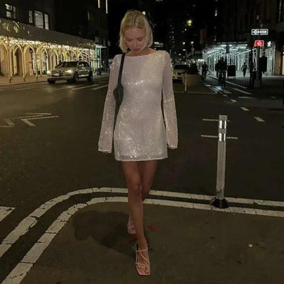 Zerynna Schimmer-Minikleid mit langen Ärmeln