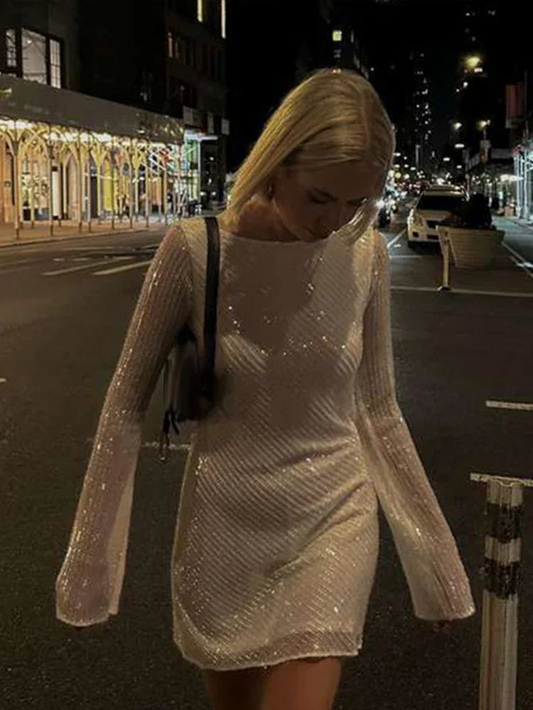 Zerynna Schimmer-Minikleid mit langen Ärmeln